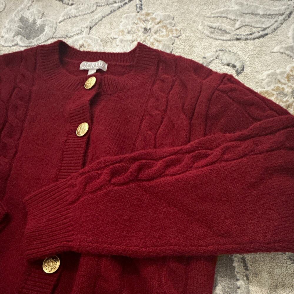J.CREW Burgundy Cable-Knit Button Front Cardigan Sweater Wool Blend Women's S